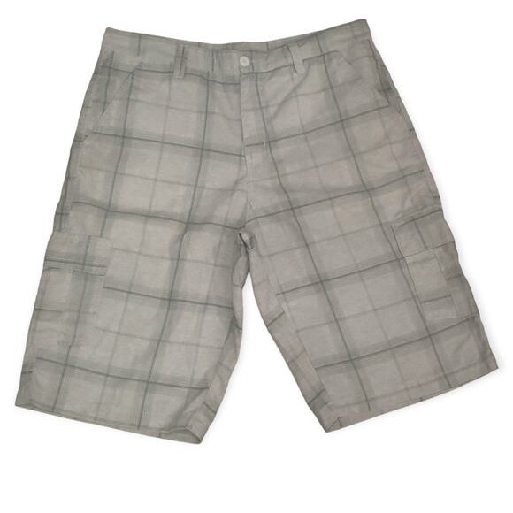 Burnside Gray Plaid Cargo Pockets Light Weight Shorts | Size 34 - Picture 1 of 7